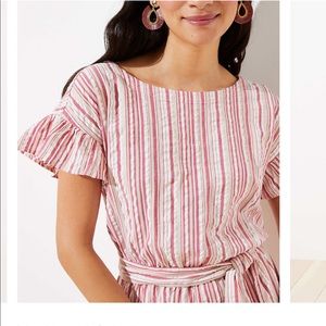 LOFT striped ruffle romper never worn